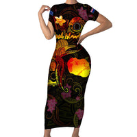 Cook Islands Family Matching Short Sleeve Bodycon Dress and Hawaiian Shirt Octopus Plumeria Polynesian Tattoo
