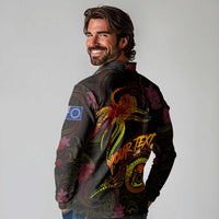 Cook Islands Long Sleeve Polo Shirt Octopus Plumeria Polynesian Tattoo