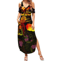 Cook Islands Summer Maxi Dress Octopus Plumeria Polynesian Tattoo