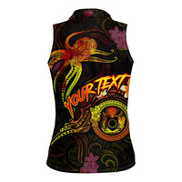Cook Islands Women Sleeveless Polo Shirt Octopus Plumeria Polynesian Tattoo