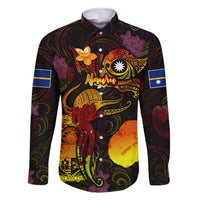 Nauru Family Matching Off Shoulder Short Dress and Hawaiian Shirt Octopus Plumeria Polynesian Tattoo