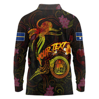 Nauru Long Sleeve Polo Shirt Octopus Plumeria Polynesian Tattoo