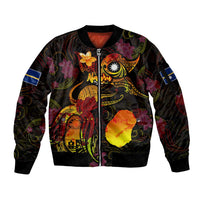 Nauru Sleeve Zip Bomber Jacket Octopus Plumeria Polynesian Tattoo
