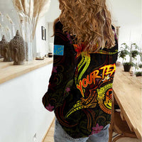 Tuvalu Women Casual Shirt Octopus Plumeria Polynesian Tattoo