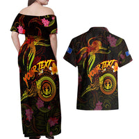 Northern Mariana Islands Couples Matching Off Shoulder Maxi Dress and Hawaiian Shirt Octopus Plumeria Polynesian Tattoo