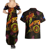 Northern Mariana Islands Couples Matching Summer Maxi Dress and Hawaiian Shirt Octopus Plumeria Polynesian Tattoo