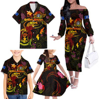 Northern Mariana Islands Family Matching Off The Shoulder Long Sleeve Dress and Hawaiian Shirt Octopus Plumeria Polynesian Tattoo