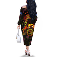 Northern Mariana Islands Family Matching Off The Shoulder Long Sleeve Dress and Hawaiian Shirt Octopus Plumeria Polynesian Tattoo
