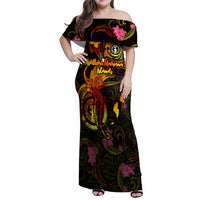 Northern Mariana Islands Family Matching Off Shoulder Maxi Dress and Hawaiian Shirt Octopus Plumeria Polynesian Tattoo