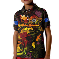 Northern Mariana Islands Kid Polo Shirt Octopus Plumeria Polynesian Tattoo DT02 Kid Black - Polynesian Pride