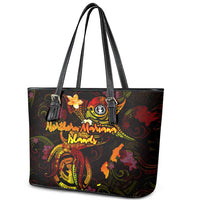 Northern Mariana Islands Leather Tote Bag Octopus Plumeria Polynesian Tattoo