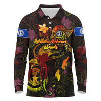 Northern Mariana Islands Long Sleeve Polo Shirt Octopus Plumeria Polynesian Tattoo DT02 Black - Polynesian Pride