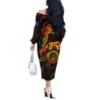 Northern Mariana Islands Off The Shoulder Long Sleeve Dress Octopus Plumeria Polynesian Tattoo