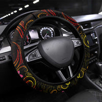 Northern Mariana Islands Steering Wheel Cover Octopus Plumeria Polynesian Tattoo DT02 Universal Fit Black - Polynesian Pride