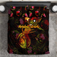 Marshall Islands Bedding Set Octopus Plumeria Polynesian Tattoo