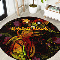 Marshall Islands Round Carpet Octopus Plumeria Polynesian Tattoo DT02 Black - Polynesian Pride
