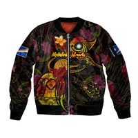 Marshall Islands Sleeve Zip Bomber Jacket Octopus Plumeria Polynesian Tattoo DT02 Unisex Black - Polynesian Pride