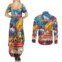 Custom The Philippines 126th Independence Anniversary Couples Matching Summer Maxi Dress and Long Sleeve Button Shirt Art Style