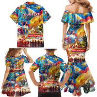 Custom The Philippines 126th Independence Anniversary Family Matching Mermaid Dress and Hawaiian Shirt Art Style