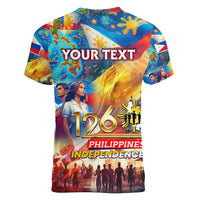 Custom The Philippines 126th Independence Anniversary Women V-Neck T-Shirt Art Style