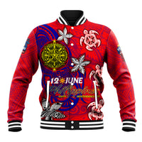 Personalized Philippines 12 June Independence Day Baseball Jacket Polynesian Turtle Plumeria