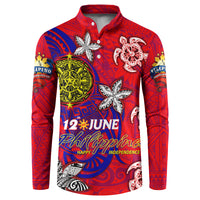Personalized Philippines 12 June Independence Day Button Sweatshirt Polynesian Turtle Plumeria