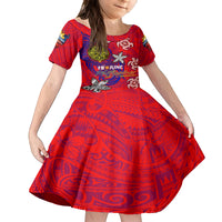 Personalized Philippines 12 June Independence Day Kid Short Sleeve Dress Polynesian Turtle Plumeria