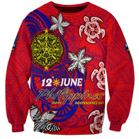 Personalized Philippines 12 June Independence Day Sweatshirt Polynesian Turtle Plumeria