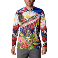 Personalized Philippines Independence Day Button Sweatshirt Polynesia Filipinas Eagle Hibiscus