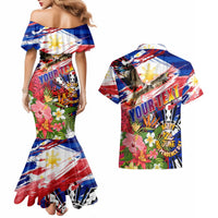 Personalized Philippines Independence Day Couples Matching Mermaid Dress and Hawaiian Shirt Polynesia Filipinas Eagle Hibiscus