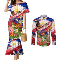 Personalized Philippines Independence Day Couples Matching Mermaid Dress and Long Sleeve Button Shirt Polynesia Filipinas Eagle Hibiscus