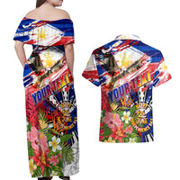 Personalized Philippines Independence Day Couples Matching Off Shoulder Maxi Dress and Hawaiian Shirt Polynesia Filipinas Eagle Hibiscus DT02 - Polynesian Pride