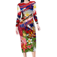 Personalized Philippines Independence Day Long Sleeve Bodycon Dress Polynesia Filipinas Eagle Hibiscus