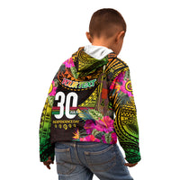 Personalised Vanuatu Independence Day 30 July Kid Hoodie Hibiscus Polynesian Pattern