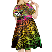 Personalised Vanuatu Independence Day 30 July Kid Short Sleeve Dress Hibiscus Polynesian Pattern
