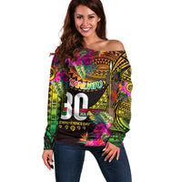 Personalised Vanuatu Independence Day 30 July Off Shoulder Sweater Hibiscus Polynesian Pattern DT02 Women Yellow - Polynesian Pride