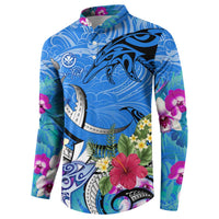 Aloha Hawaii Button Sweatshirt Dolphins and Fish Hook Hibiscus