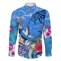 Aloha Hawaii Family Matching Short Sleeve Bodycon Dress and Hawaiian Shirt Dolphins and Fish Hook Hibiscus