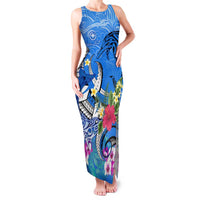 Aloha Hawaii Family Matching Tank Maxi Dress and Hawaiian Shirt Dolphins and Fish Hook Hibiscus