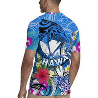 Aloha Hawaii Rugby Jersey Dolphins and Fish Hook Hibiscus