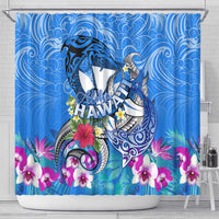 Aloha Hawaii Shower Curtain Dolphins and Fish Hook Hibiscus
