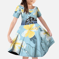 Mother And Baby Dolphins Kid Short Sleeve Dress Hawaii Hibiscus