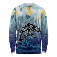 Mother And Baby Dolphins Long Sleeve Shirt Hawaii Hibiscus DT02 Unisex Blue - Polynesian Pride