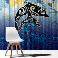 Mother And Baby Dolphins Window Curtain Hawaii Hibiscus