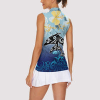 Mother And Baby Dolphins Women Sleeveless Polo Shirt Hawaii Hibiscus