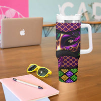 Happy Mardi Gras Tumbler With Handle Mask Feather Colorfull