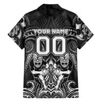 Personalized All Black Family Matching Off Shoulder Maxi Dress and Hawaiian Shirt New Zealand Rugby Mascot Maori