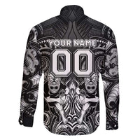 Personalized All Black Family Matching Puletasi and Hawaiian Shirt New Zealand Rugby Mascot Maori