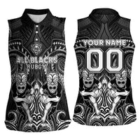 Personalized All Black Women Sleeveless Polo Shirt New Zealand Rugby Mascot Maori