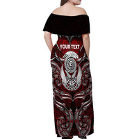 Personalized New Zealand Aotearoa Rugby Off Shoulder Maxi Dress Maori Fern Tattoo Art